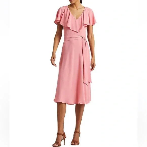 navy blue dress for baby girl Petite Pink Embellished High Neck Flutter Sleeve A Line Dress